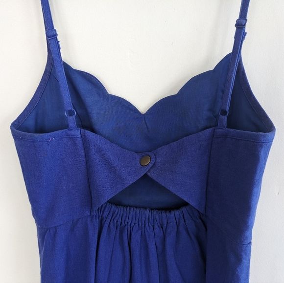 COPE | Blue Scallop-Trim Linen Blend Dress Size XS - Picture 7 of 9